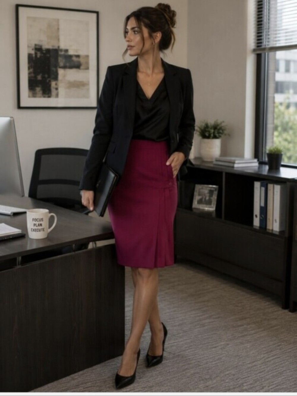 Classic Pencil Skirt in Deep Berry